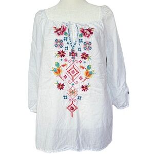 Johnny‎ Was 3J Workshop White Embroidered  Blouse Sz XS